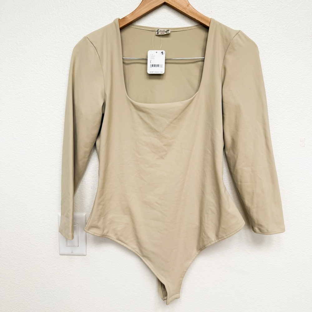 Free People Intimately NWT Bodysuit Tan Square Neck Size L